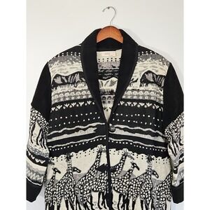 Anu by natural  African Safari Giraffe Black and White Tapestry Jacket Womens M